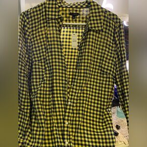 Talbots Yellow and Black Checkered Women's Button Down Shirt